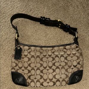 Coach Brown and Black Signature Shoulder Bag